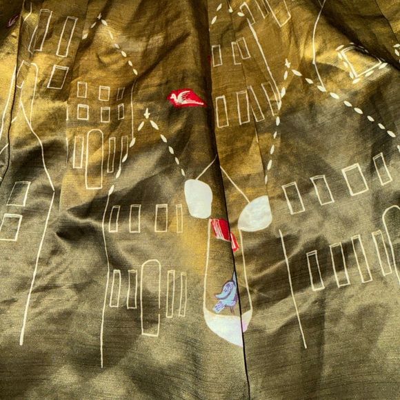 Mauve Olive Green Embroidered A-Line Midi Skirt with Red Trim - Picture 3 of 8